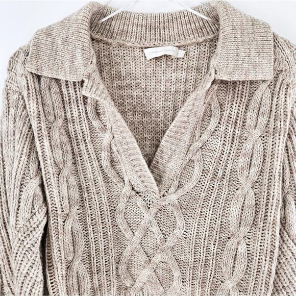 Jonathan Simkhai Kara Fringe Knit Polo in Tan Melange Size Small - Picture 6 of 11